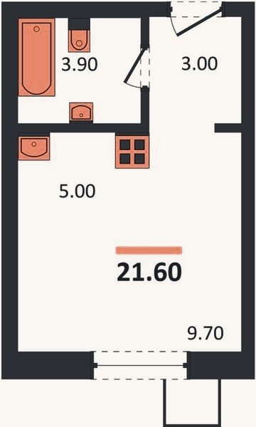 Планировка: Студия, 21,8 м²