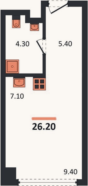 Планировка: Студия, 26,2 м²