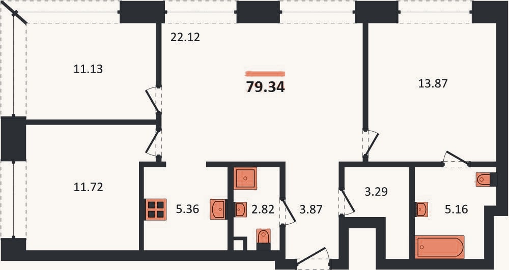 Планировка: 3-к, 79,3 м²