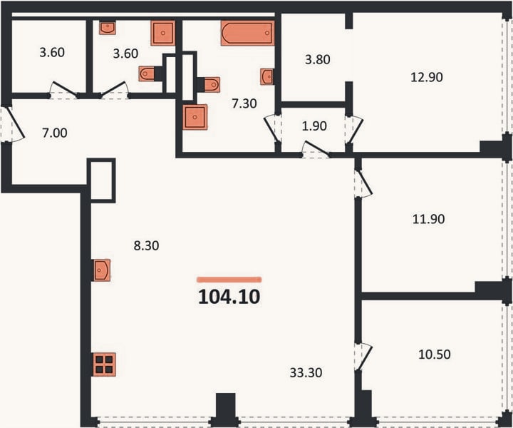 Планировка: 3-к, 104,1 м²