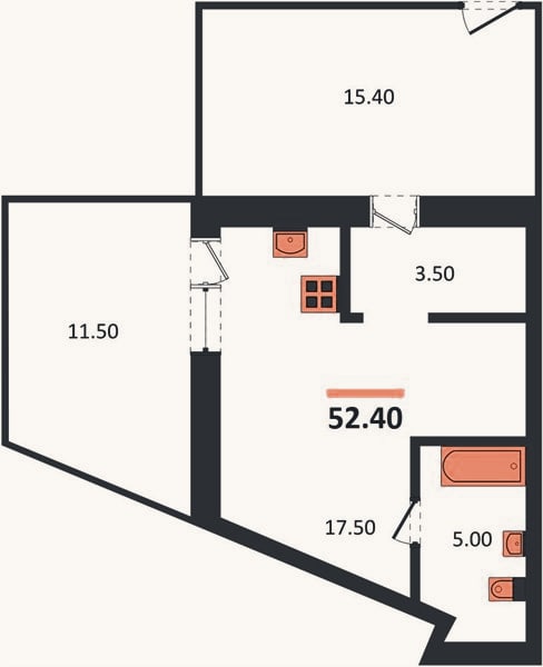 Планировка: Студия, 52,4 м²