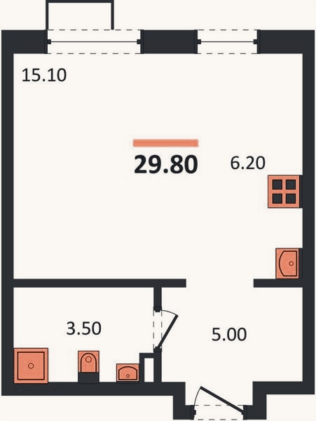 Планировка: Студия, 29,8 м²