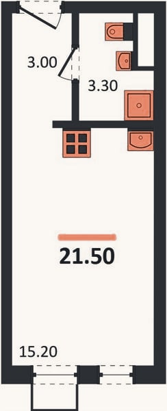 Планировка: Студия, 21,5 м²