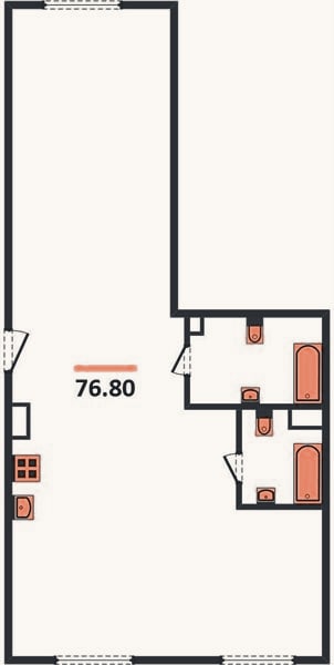 Планировка: 2-к, 76,8 м²