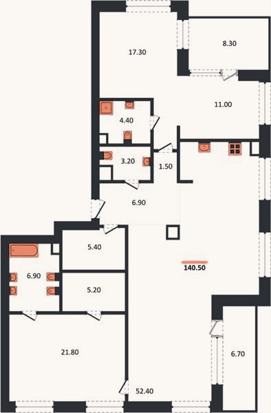 Планировка: 2-к, 139,8 м²