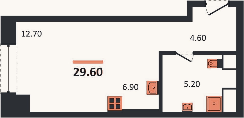 Планировка: Студия, 29,6 м²