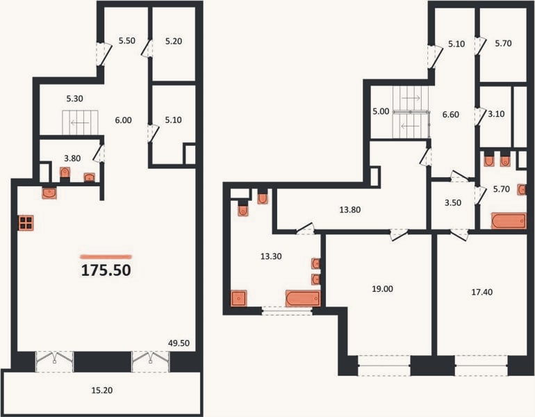 Планировка: 2-к, 176,9 м²