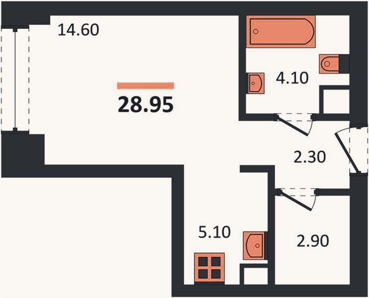 Планировка: Студия, 29 м²