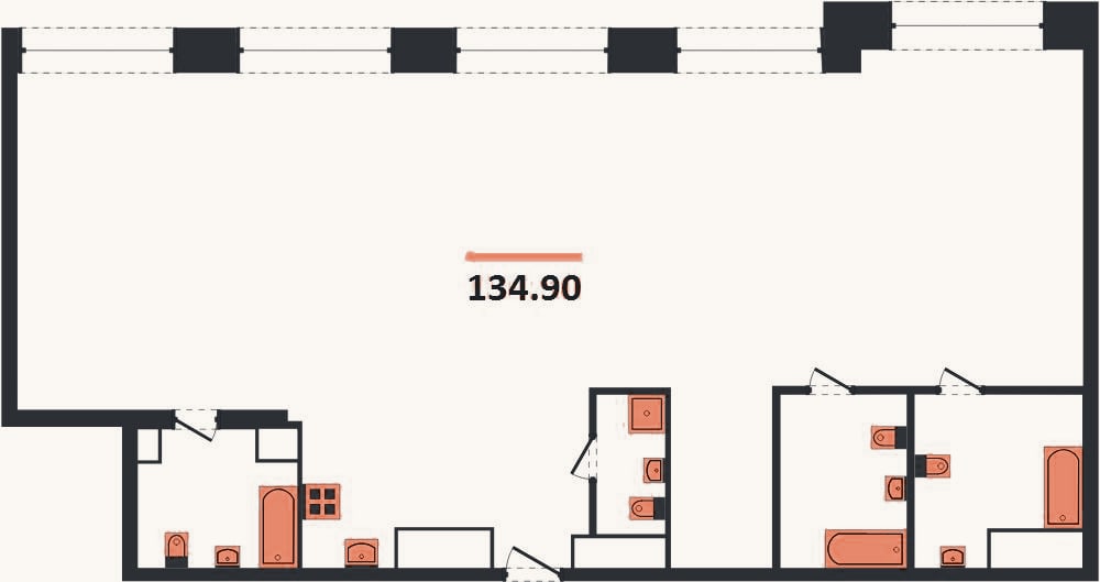 Планировка: 3-к, 134,9 м²