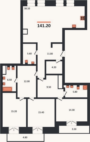 Планировка: 3-к, 141,2 м²