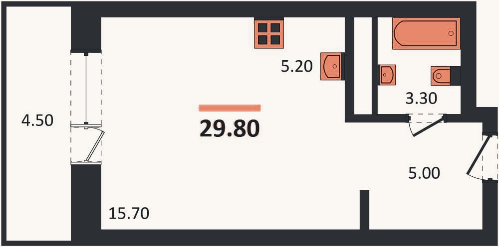 Планировка: Студия, 29,8 м²