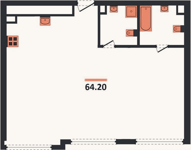 Планировка: 2-к, 64,2 м²
