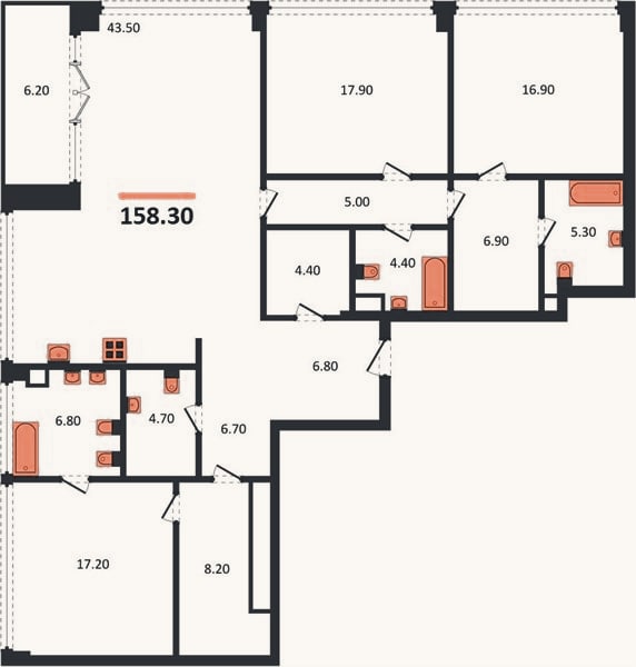 Планировка: 3-к, 158,3 м²