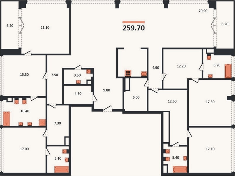 Планировка: 4+ к, 259,7 м²