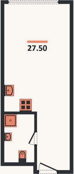Планировка: Студия, 27,5 м²