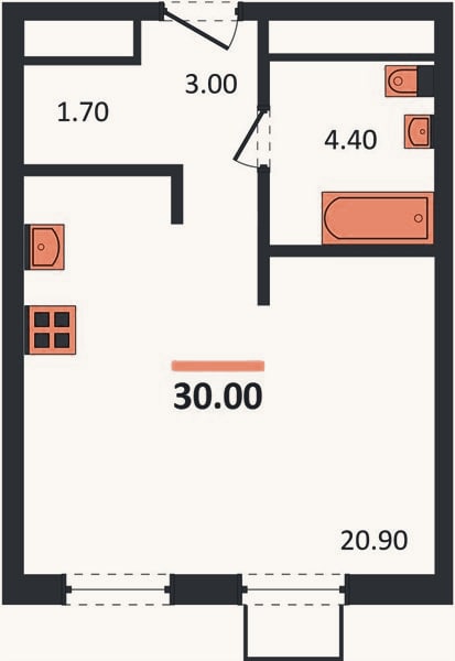 Планировка: Студия, 30 м²