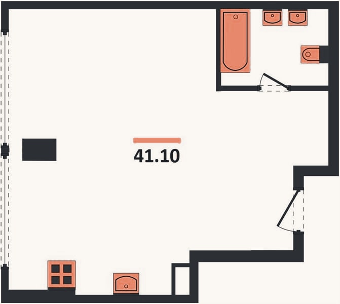 Планировка: Студия, 41,1 м²