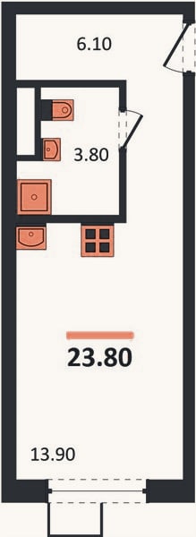 Планировка: Студия, 23,8 м²