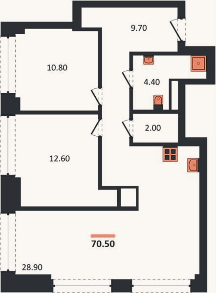 Планировка: 2-к, 70,5 м²