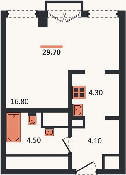 Планировка: Студия, 29,7 м²
