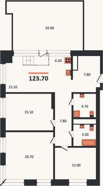 Планировка: 3-к, 123,7 м²