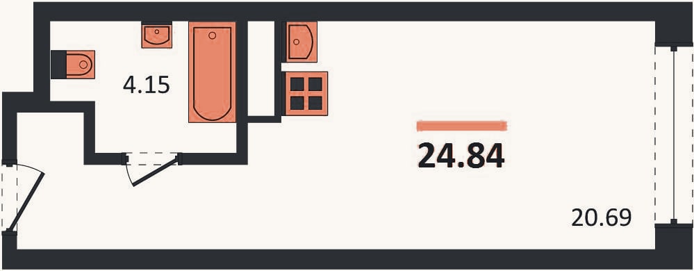 Планировка: Студия, 24,8 м²