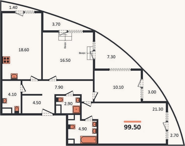 Планировка: 3-к, 99,5 м²