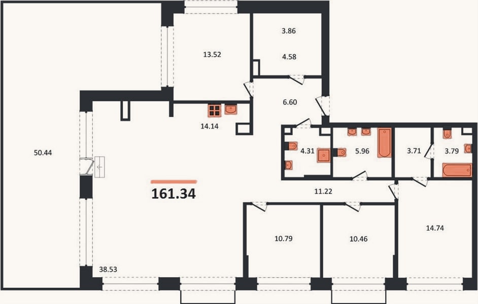Планировка: 4+ к, 161,3 м²