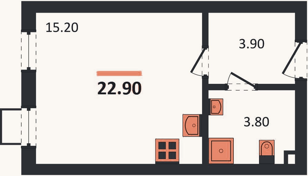 Планировка: Студия, 22,9 м²