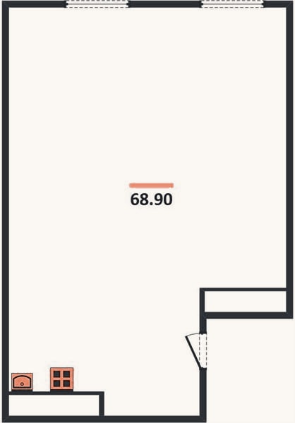 Планировка: 1-к, 68,9 м²