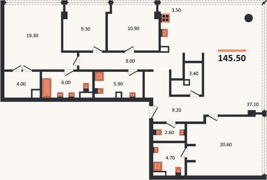 Планировка: 4+ к, 145,5 м²