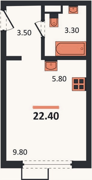 Планировка: Студия, 22,4 м²