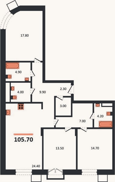 Планировка: 3-к, 105,7 м²