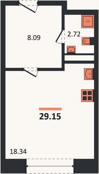 Планировка: Студия, 29,2 м²