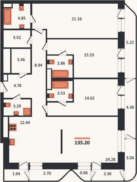 Планировка: 4+ к, 135,2 м²