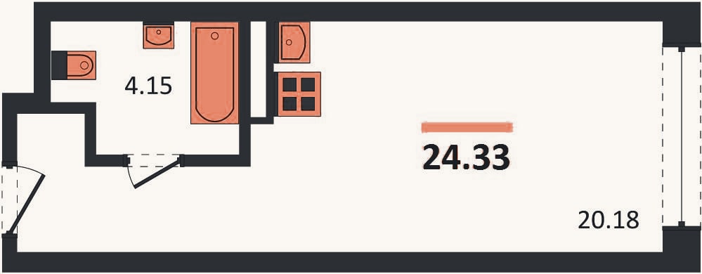 Планировка: Студия, 24,3 м²