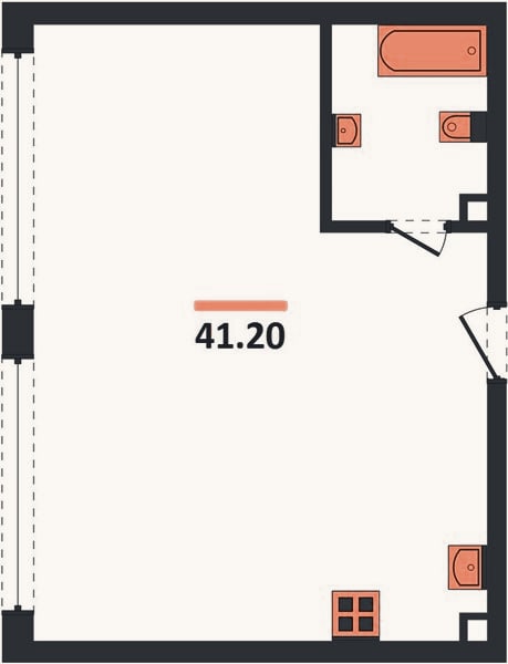 Планировка: 1-к, 41,2 м²
