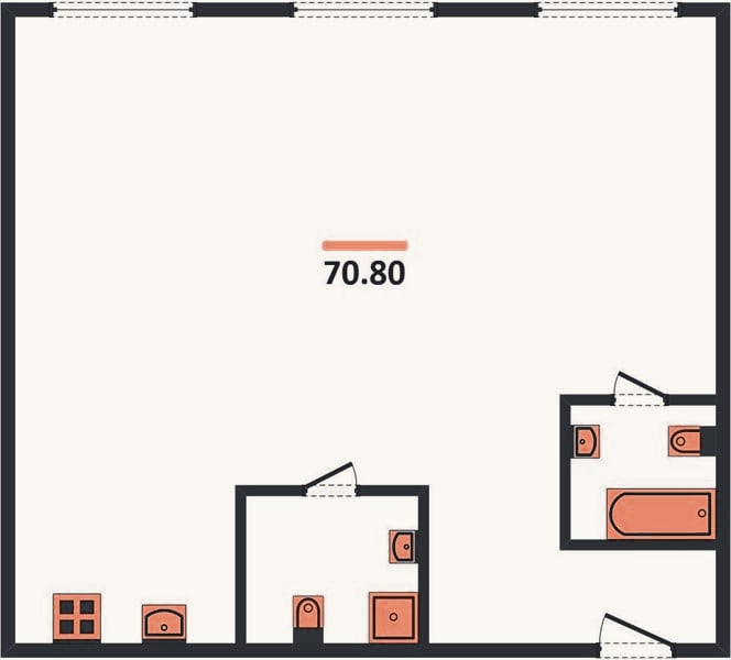 Планировка: 2-к, 70,8 м²