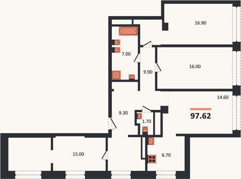 Планировка: 4+ к, 97,6 м²