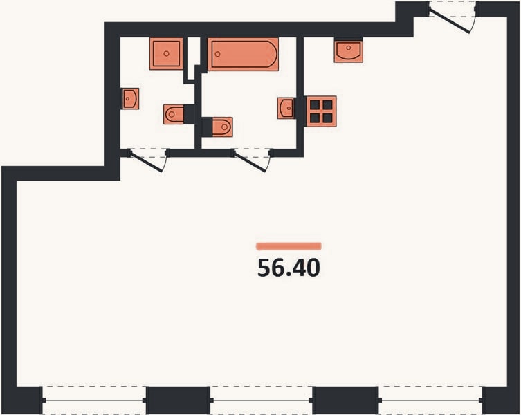 Планировка: 2-к, 56,1 м²