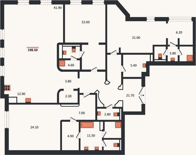 Планировка: 3-к, 196,7 м²