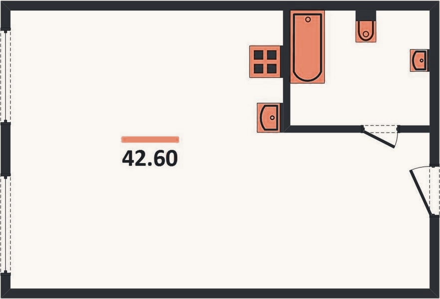 Планировка: 2-к, 42,6 м²