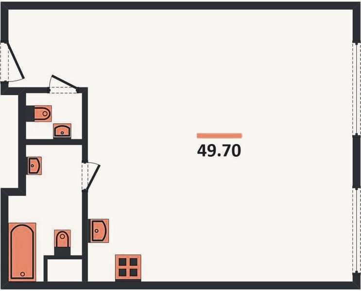 Планировка: 1-к, 49,7 м²