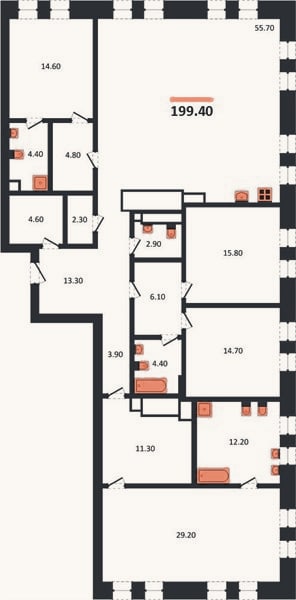 Планировка: 4+ к, 199,4 м²