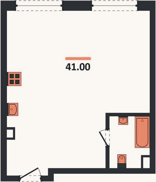 Планировка: 1-к, 40,7 м²