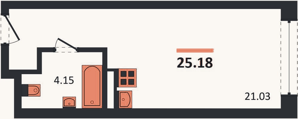 Планировка: Студия, 25,2 м²