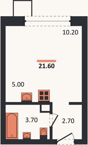 Планировка: Студия, 21,6 м²
