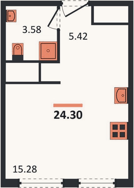 Планировка: Студия, 24,3 м²