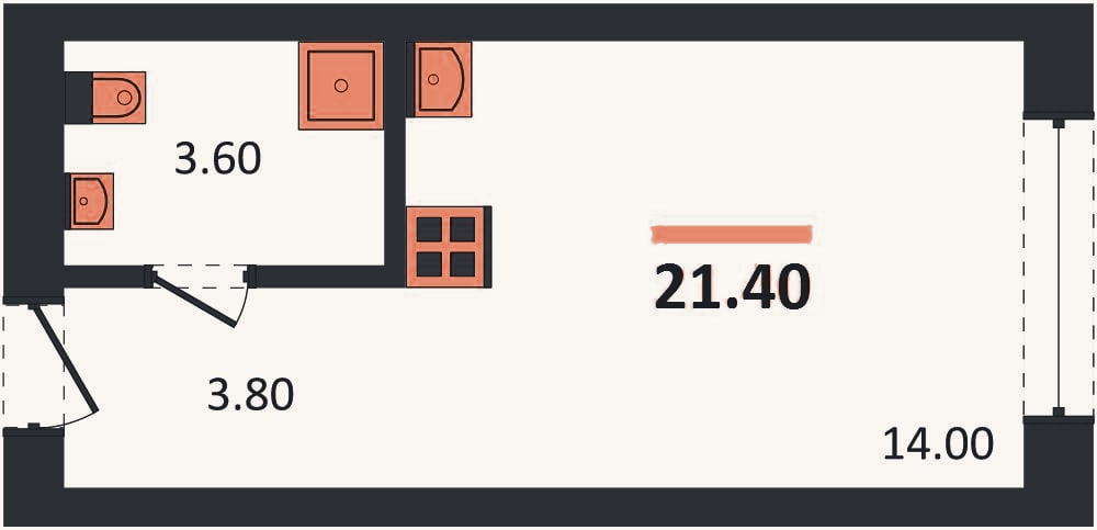 Планировка: Студия, 21,4 м²