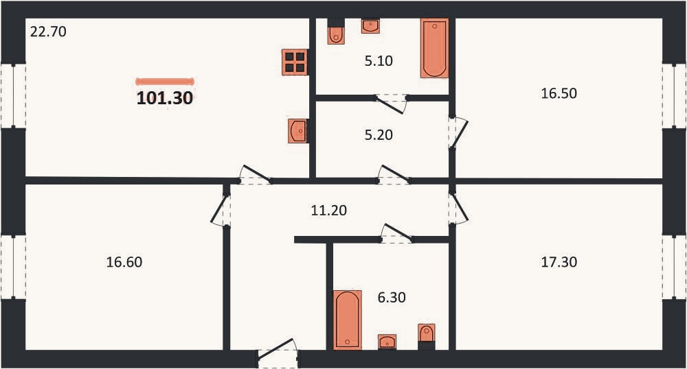 Планировка: 3-к, 101,3 м²